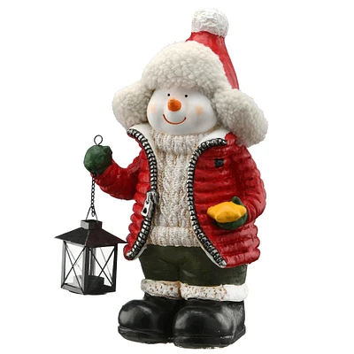 17" Bundled Up Snowman with Tealight Lantern