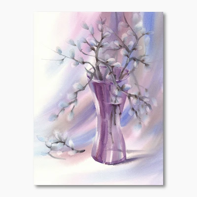 Designart - Pussy Willow Branches In Violet Glass Vase