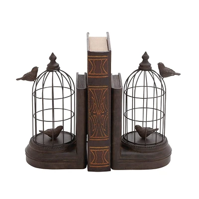 Black Metal Farmhouse Birdcage Bookends Set