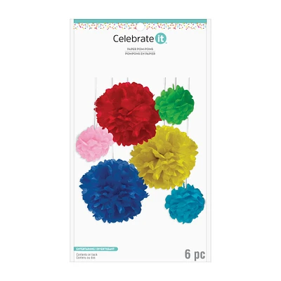 12 Pack: Rainbow Paper Pom-Pom Decorations Kit by Celebrate It™