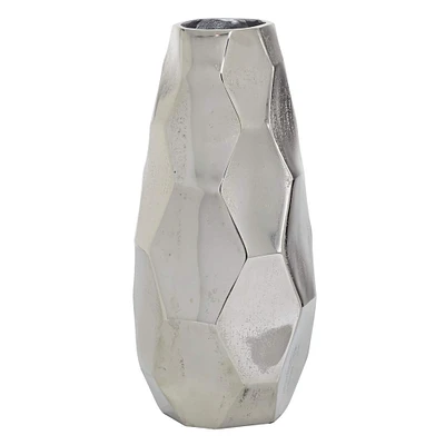 Silver Aluminum Contemporary Vase, 15" x 7" x 7"