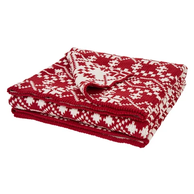 Glitzhome® Knitted Red & White Snowflake Throw Blanket