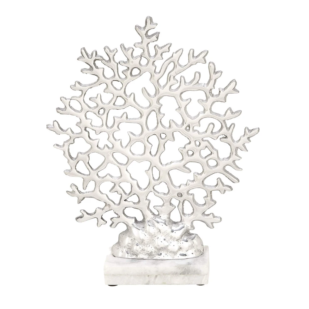 15" Silver Aluminum & Marble Coral Sculpture