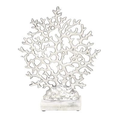 15" Silver Aluminum & Marble Coral Sculpture