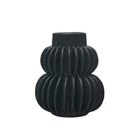 Bloomingville 5.5" Black Modern Pleated Stoneware Vase