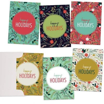 JAM Paper 6.25" x 4.625" Floral Tree Assorted Christmas Card Set, 24ct.