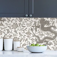 Scalamandre Gray Chien Dragon Peel & Stick Wallpaper