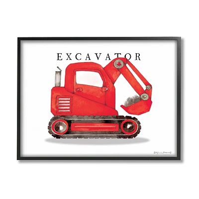 Stupell Industries Red Excavator Truck Traditional Construction Vehicle in Black Frame Wall Art