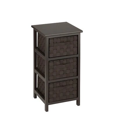 Honey Can Do 25" Small Espresso Storage Cabinet with Wood Frame & Woven Fabric Drawers