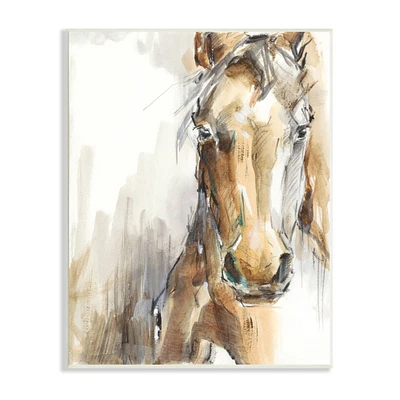 Stupell Industries Horse Portrait Orange Brown Animal Watercolor Painting Wood Wall Plaque