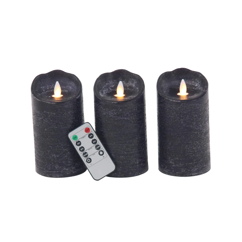 Black Traditional Wax Flameless Candle, 3ct.