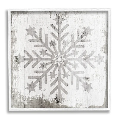 Stupell Industries Winter Snowflake Weathered Pattern Framed Giclee Art