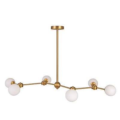 63.5" Brushed Gold Sputnik Opal Glass Chandelier