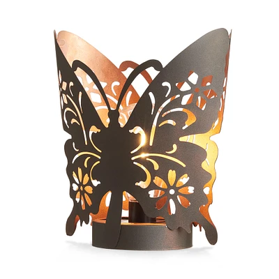 Glitzhome® 9" Metal Flying Butterfly Silhouette Solar Powdered Edison Bulb Outdoor Lantern