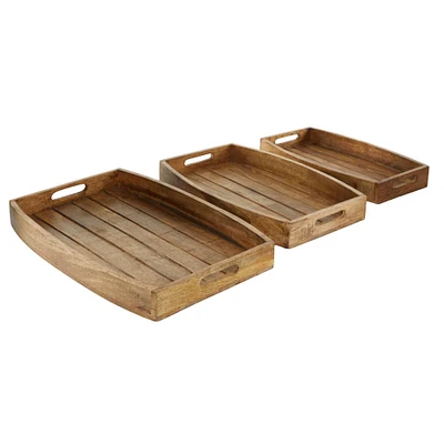 Rustic Brown Mango Wood Rustic Tray Set