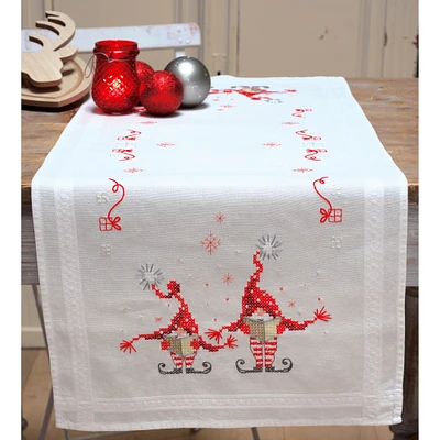 Vervaco Christmas Gnomes Stamped Table Runner Cross Stitch Kit