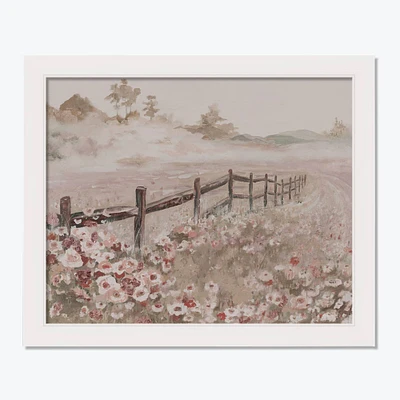 Fence Wildflower Field White Framed Print