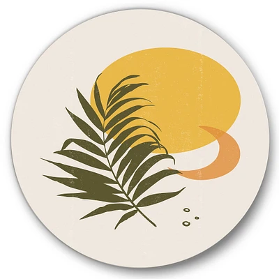 Designart - Abstract Yellow Sun and Moon With Tropical Leaf I