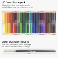 Arteza® Kids Dual Sided Watercolor Pencils with Watercolor Brush, 50 pcs