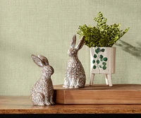 Floral Carved Rabbit Figurine Set