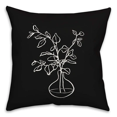 Black & White Line Floral Indoor/Outdoor Pillow