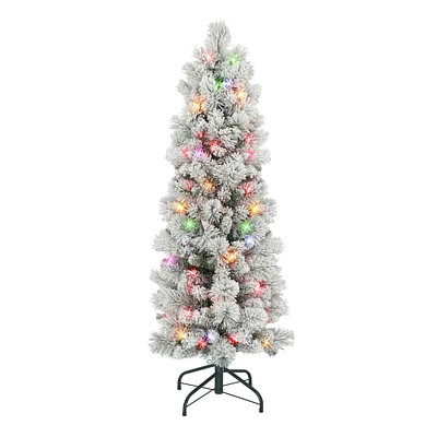 6 Pack: 4.5ft. Pre-Lit Flocked Portland Pine Artificial Christmas Tree, Multicolored Lights