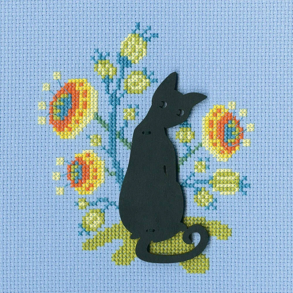 RTO Black Cat with Yellow Flowers Cross Stitch Kit