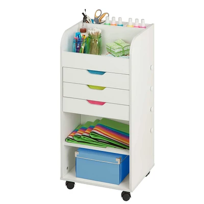 Honey Can Do 3-Drawer White Rolling Craft Cart with Drawers & Compartments