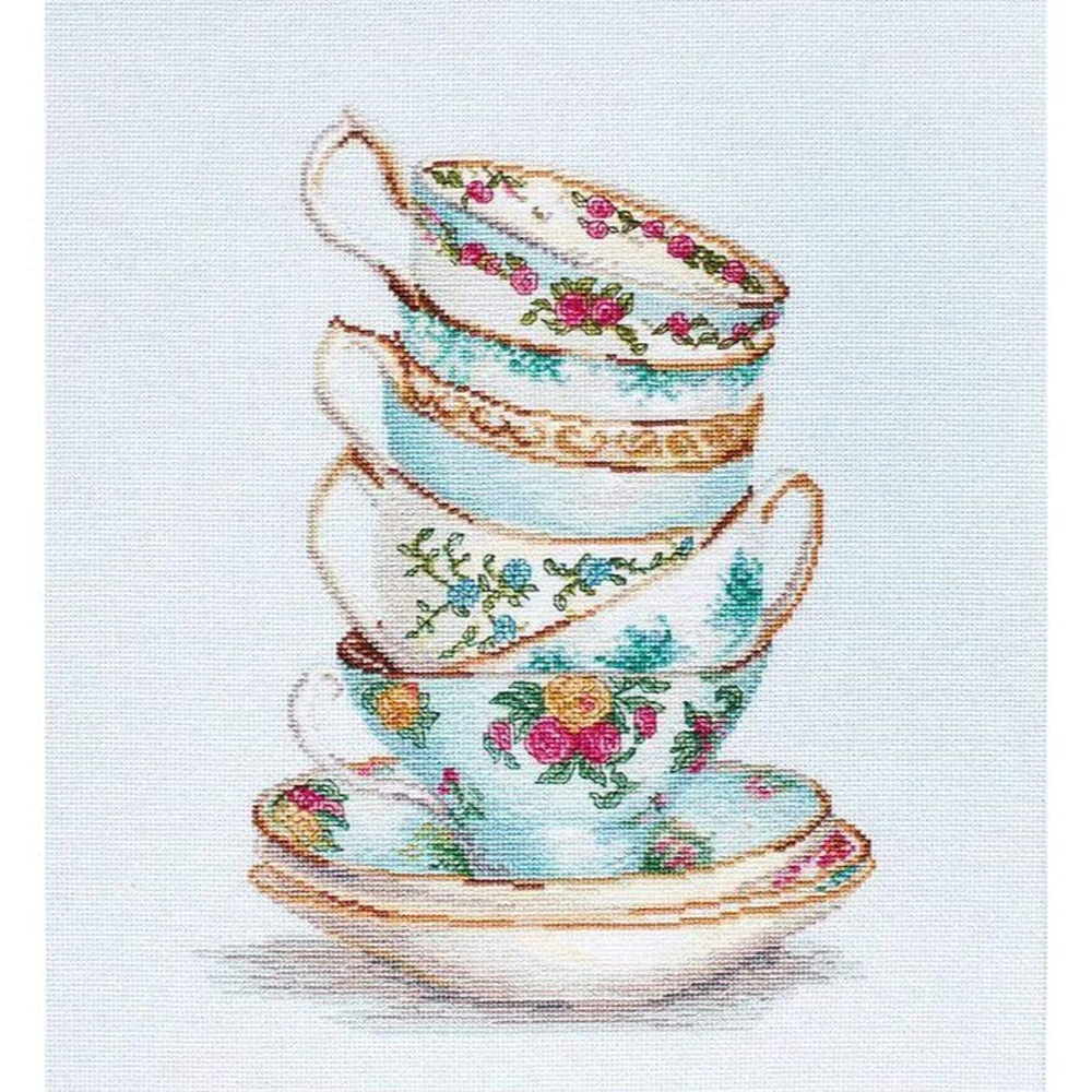 Luca-s Turquoise Themed Tea Cups Counted Cross Stitch Kit