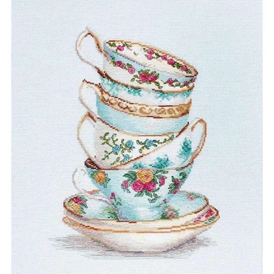 Luca-s Turquoise Themed Tea Cups Counted Cross Stitch Kit