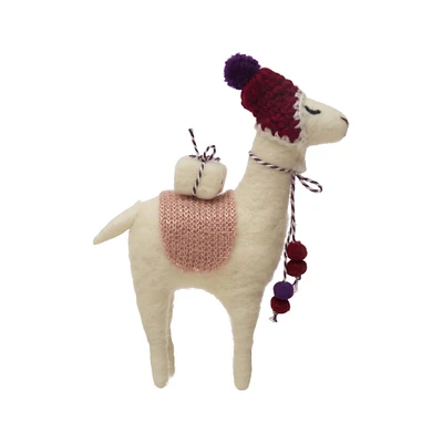 8" Multicolor Wool Felt Llama with Pom Pom Hat & Gift