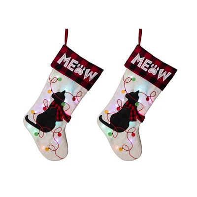 Glitzhome® 21" LED Cat Christmas Stockings, 2ct.