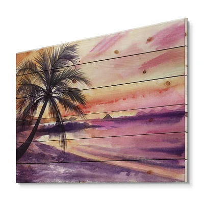 Designart - Pink and Purple Palm Beach Sunset