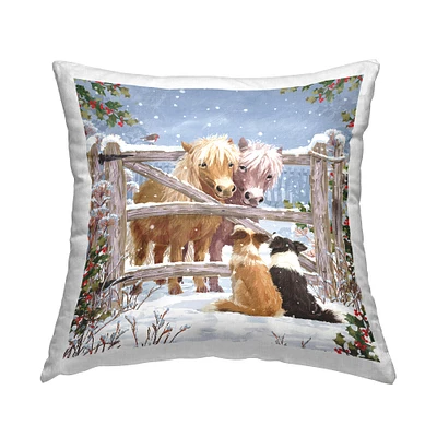 Stupell Industries Winter Farm Dogs & Ponies Pillow