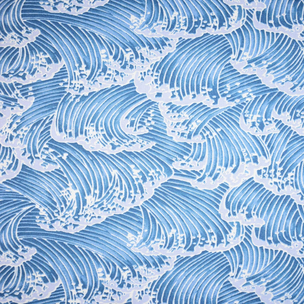 Blue Asian Wave Cotton Fabric