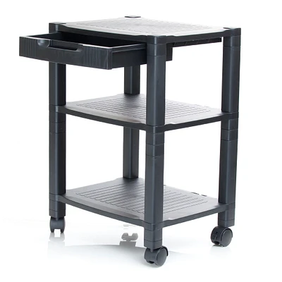 Mind Reader 24.4" Black 3-Tier Shelf Adjustable Printer Stand with Wheels