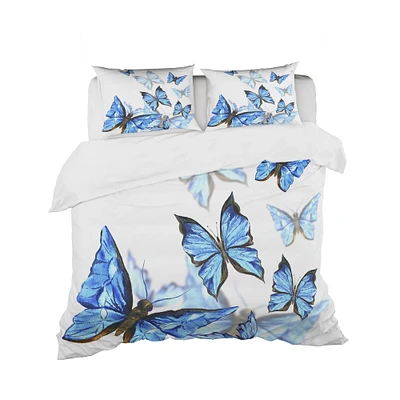 Designart 'Watercolor Butterflies on White' Cabin & Lodge Bedding Set - Duvet Cover & Shams
