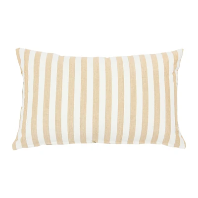 20'' Striped Beige Cotton Lumbar Pillow Cover