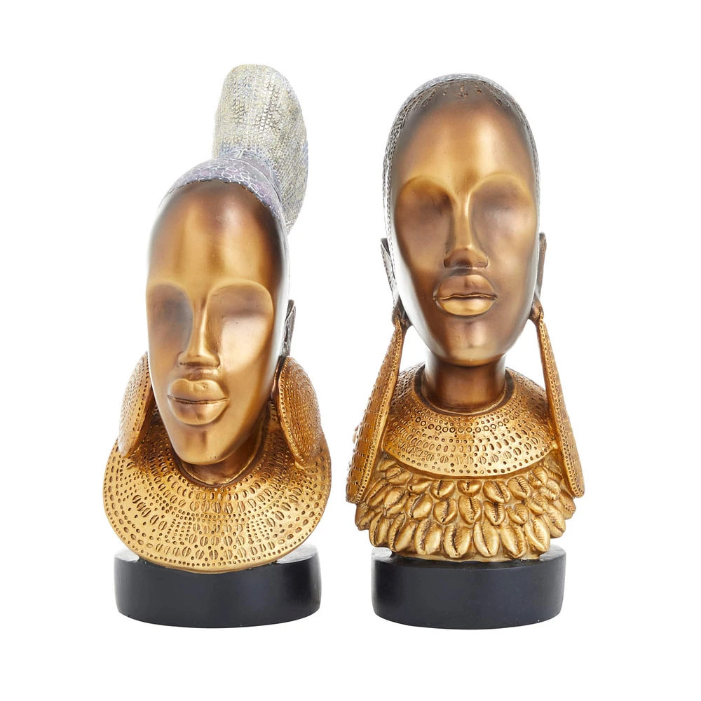 Set of 2 Gold Polystone Eclectic Sculptures, 11" x 5" x 6"