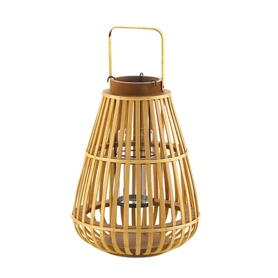 14" Slat Wood Candle Holder Lantern