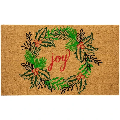 30" Joy Wreath Natural Coir Christmas Doormat