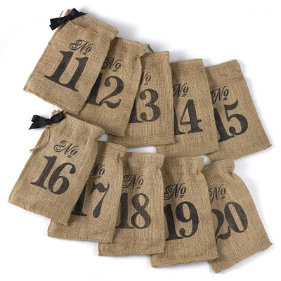 Hortense B. Hewitt Co. Numbers 11-20 Burlap Table Number Wine Bags