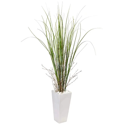 5ft. Bamboo Grass Plant in White Ceramic Tower