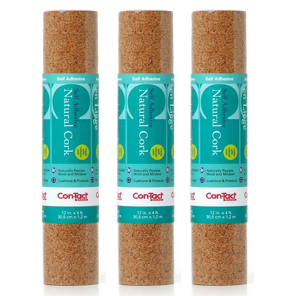 Con-Tact® Brand 12" x 4ft. Natural Cork Adhesive Rolls, 3ct.