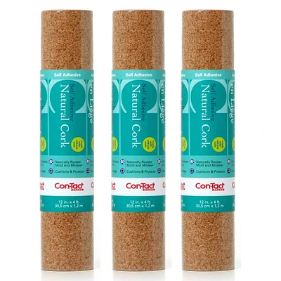 Con-Tact® Brand 12" x 4ft. Natural Cork Adhesive Rolls, 3ct.