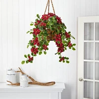 3.5ft. Real Touch Poinsettia and Variegated Holly Artificial Plant in Hanging Basket