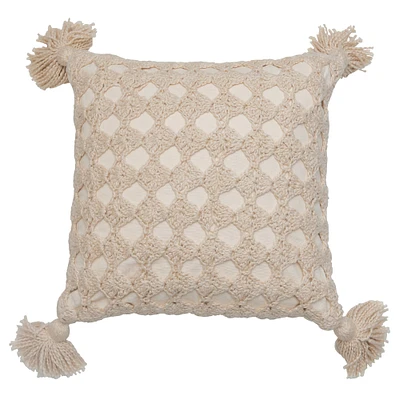 Crocheted Square Throw Pillow with Tassels