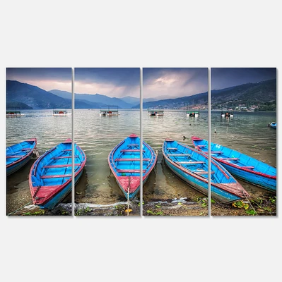 Designart - Row of Blue Boats in Pokhara Lake