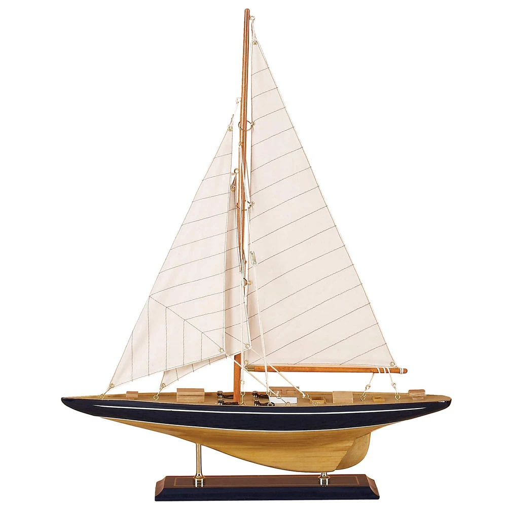 Beige Wood Coastal Sculpture, Sail Boat 21" x 17" x 4"