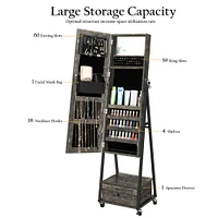 NEX™ 5ft. Dark Gray Jewelry Armoire on Casters with Chest Drawer